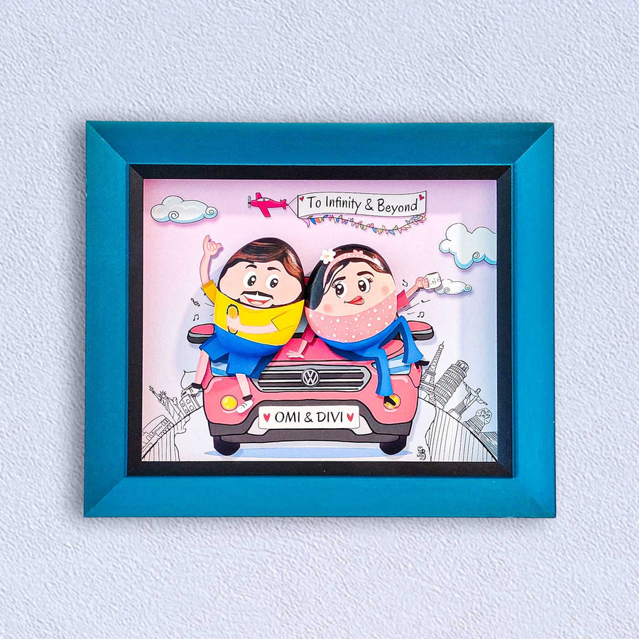 Personalized Pebble Art Roadtrip Sweethearts Wooden Name Plate - Front View Hanging on Wall
