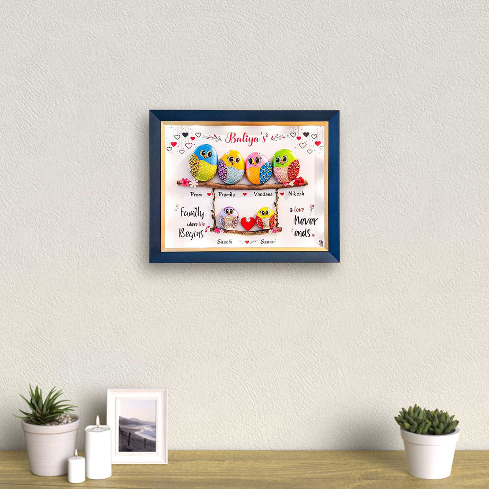 Personalized Pebble Art Row Swings Wooden Name Plate With Lights - Framed Wall Hanging Display