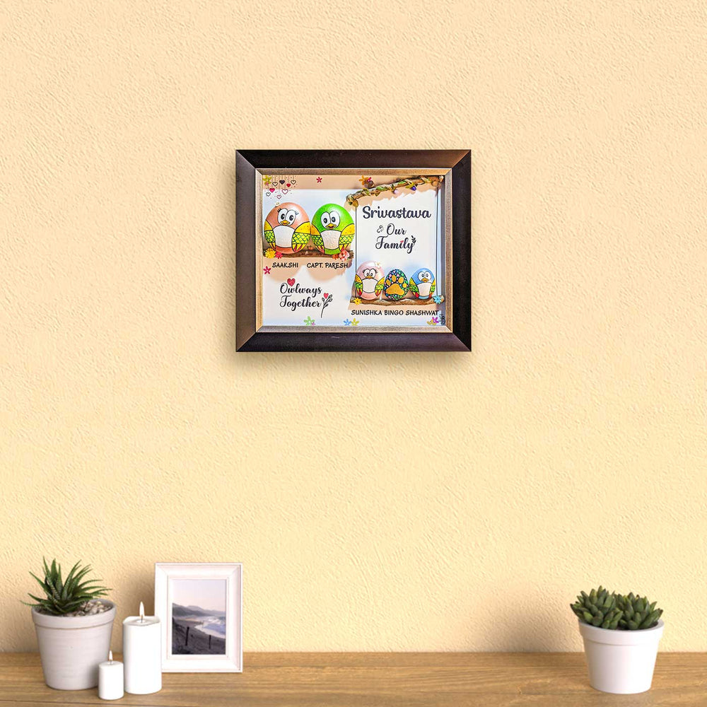 Personalized Pebble Art Twigs Of Togetherness Wooden Name Plate - Framed Wall Hanging Display