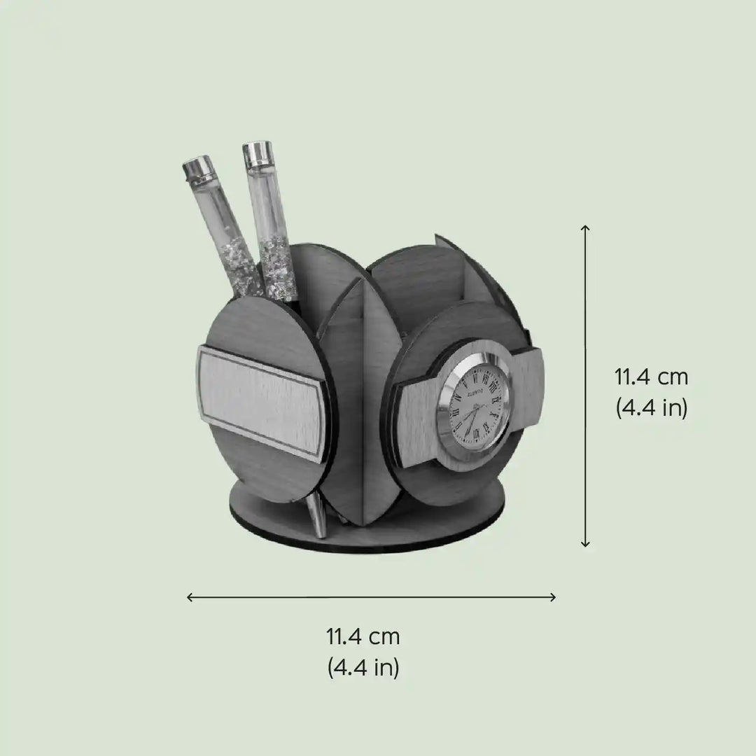 Personalized Clock Design Wooden Pen Holder