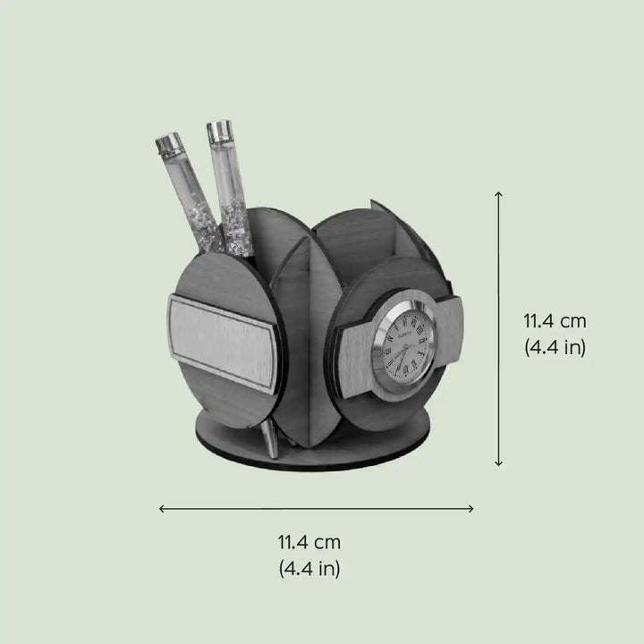 Personalized Clock Design Wooden Pen Holder