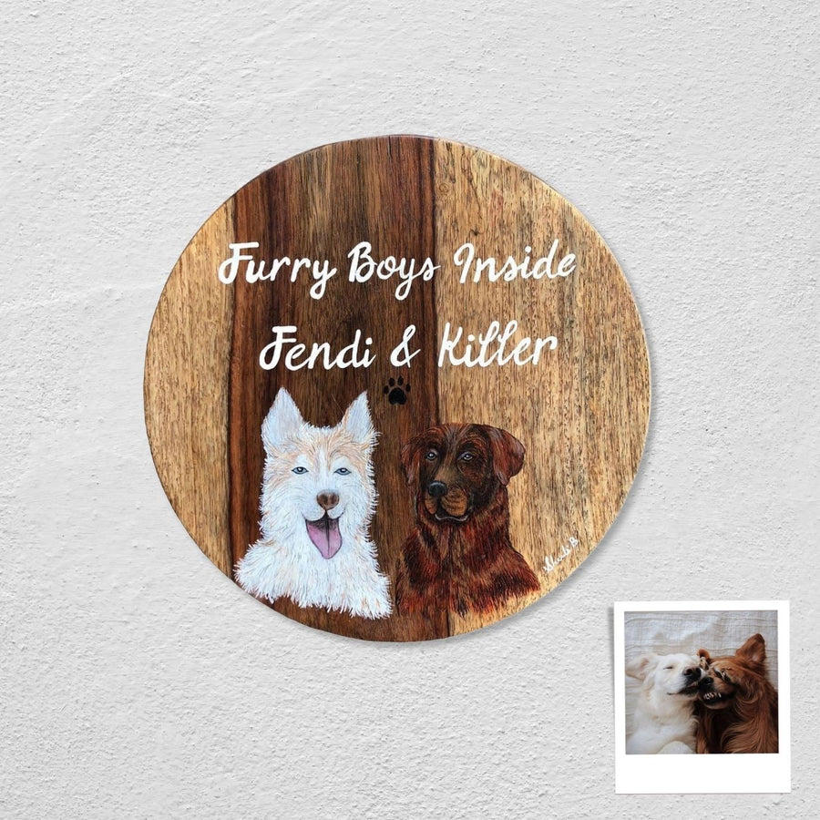 Personalized Handpainted Pet Potraits Name Plate - Mounted on Wall with Portrait