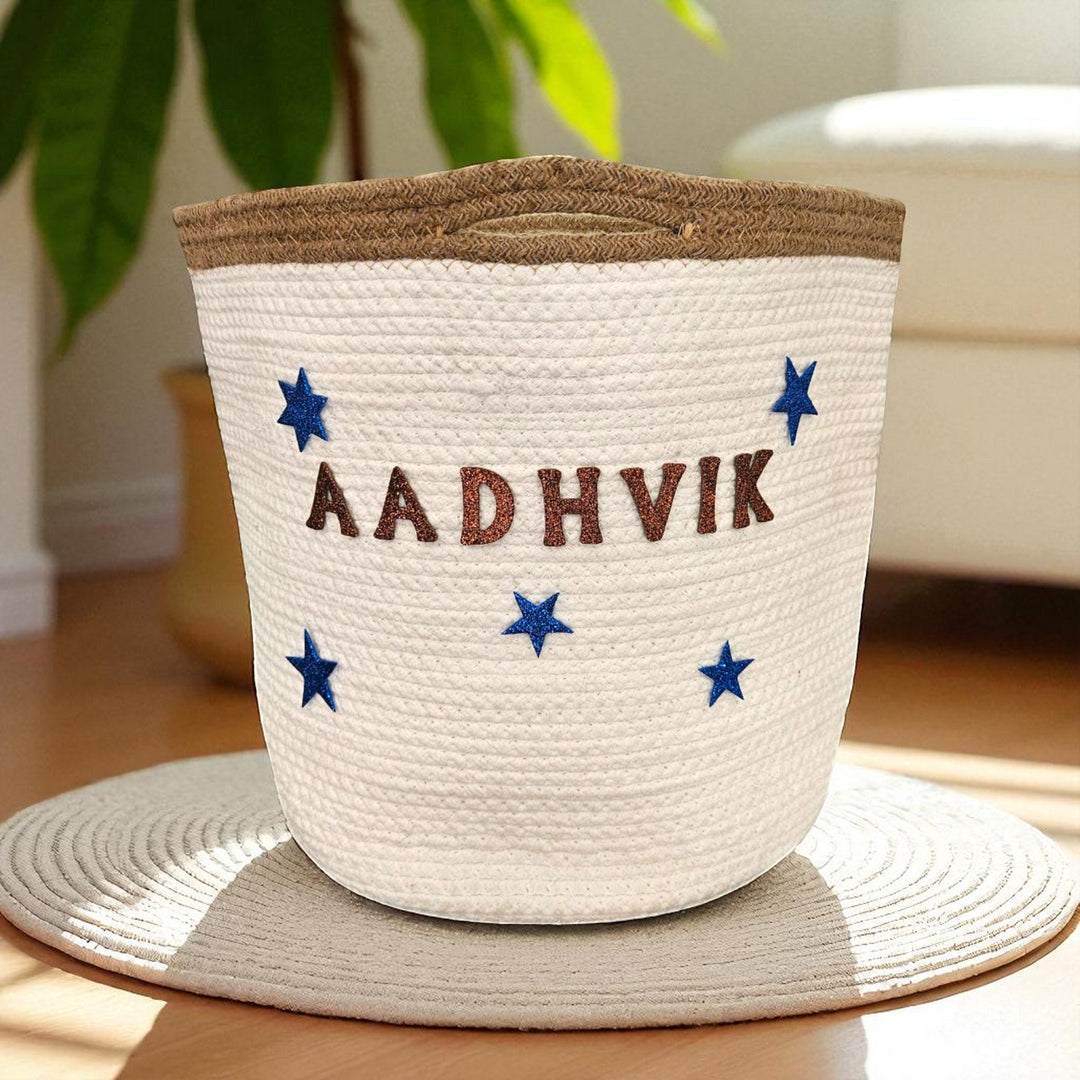Handmade Coil Basketry Cute Stars Cotton Rope Basket For Kids