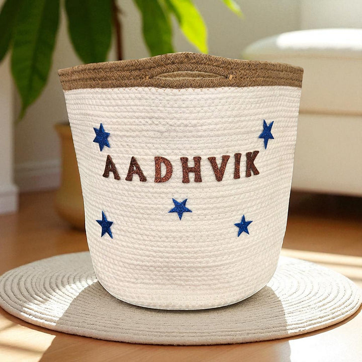 Handmade Coil Basketry Cute Stars Cotton Rope Basket For Kids