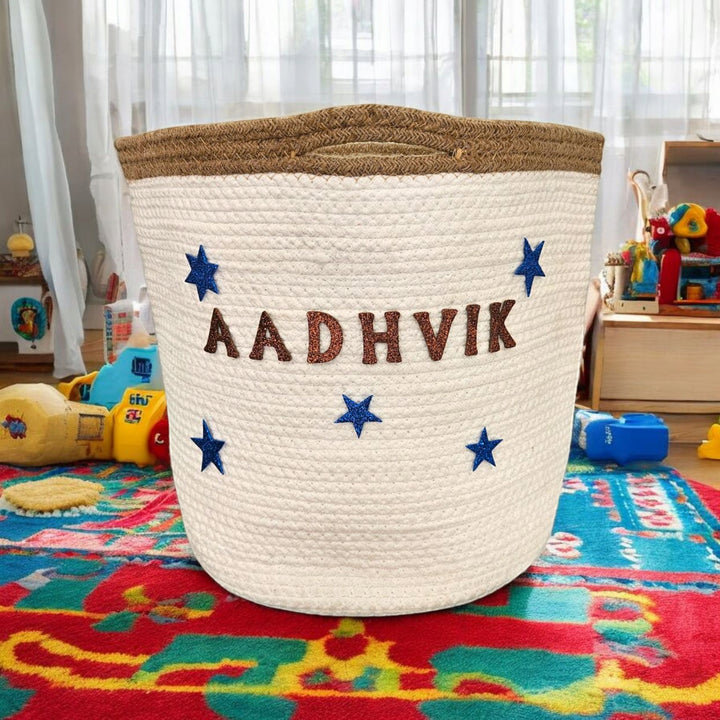 Handmade Coil Basketry Cute Stars Cotton Rope Basket For Kids