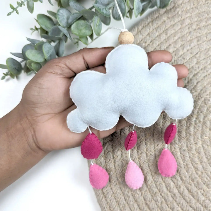 Handmade Pink Rain Cloud Felt Hanging For Kids