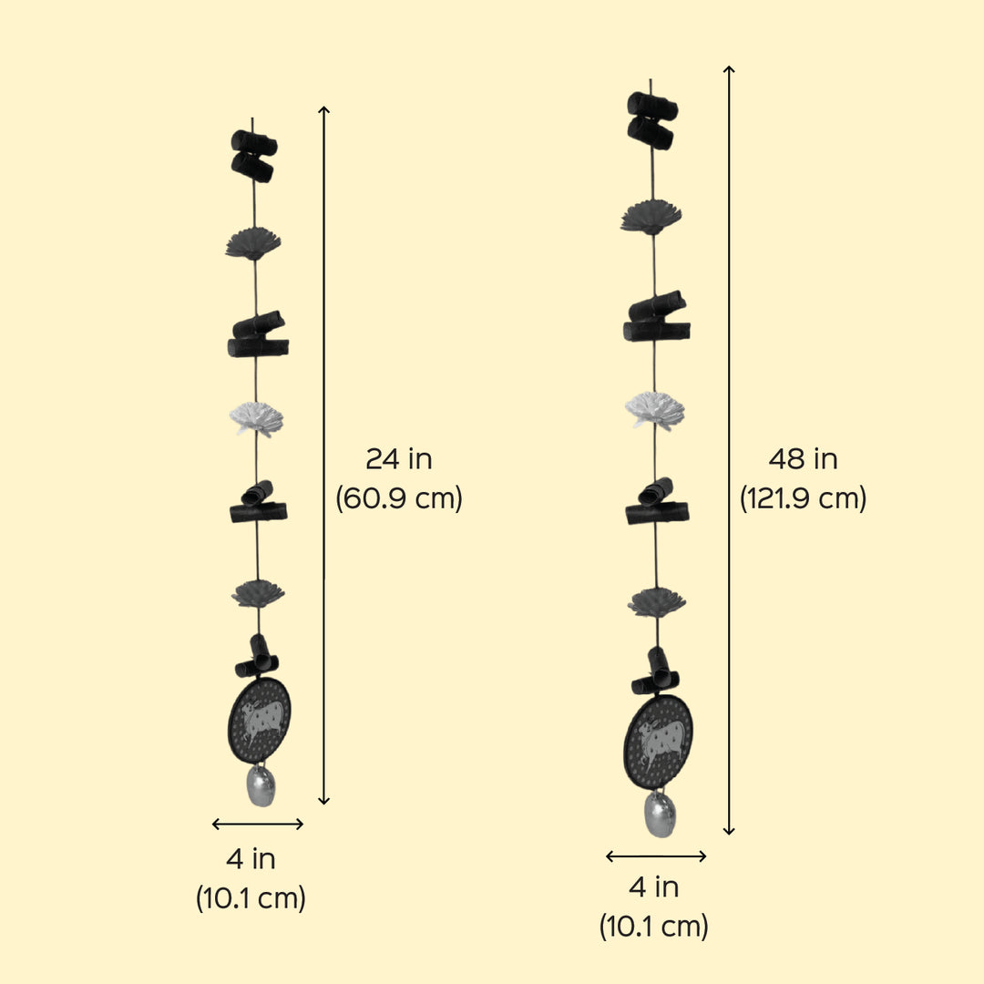 2 Pc | Handmade Yellow Cow Motif Shola Flower Hanging