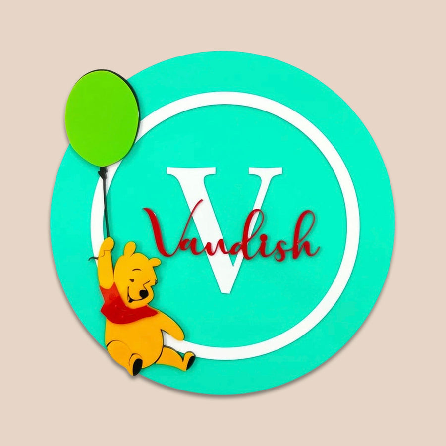 Personalized Poos Balloon Adventure Theme Acrylic Kids Name Plate - Name Personalization Example Front View