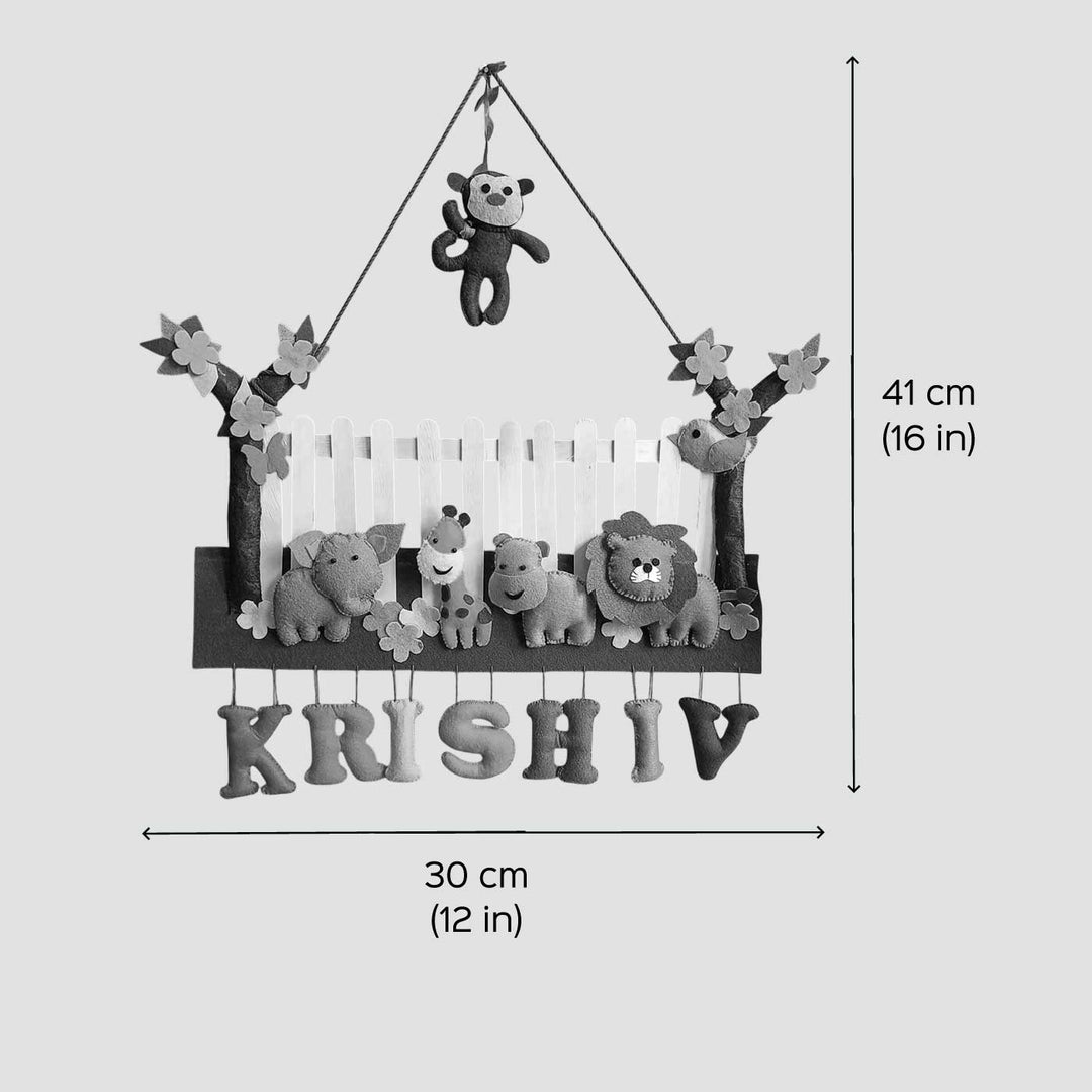 Personalized Blue & Pink Jungle Theme With Fencing Felt Kids Name Plate