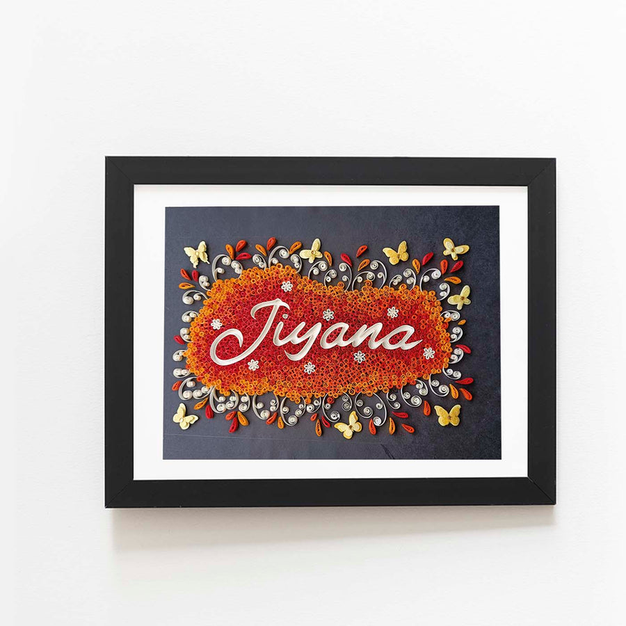 Personalized Quilling Name Plate Frame For House Office - Front View Hanging on Wall
