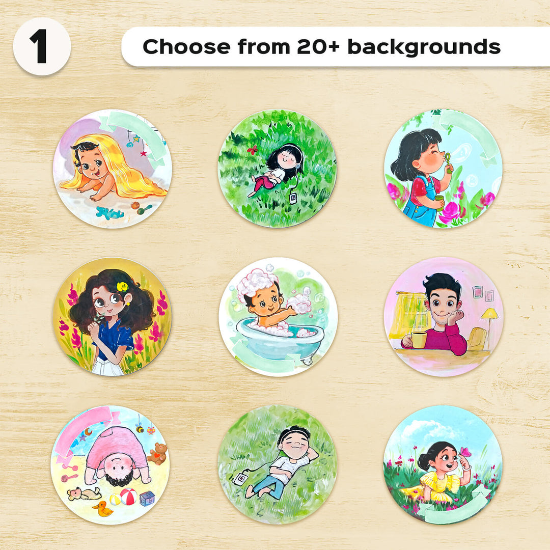 Photo Caricature Name Plate With Stand For Proposal - Grid Layout Showing Background Options