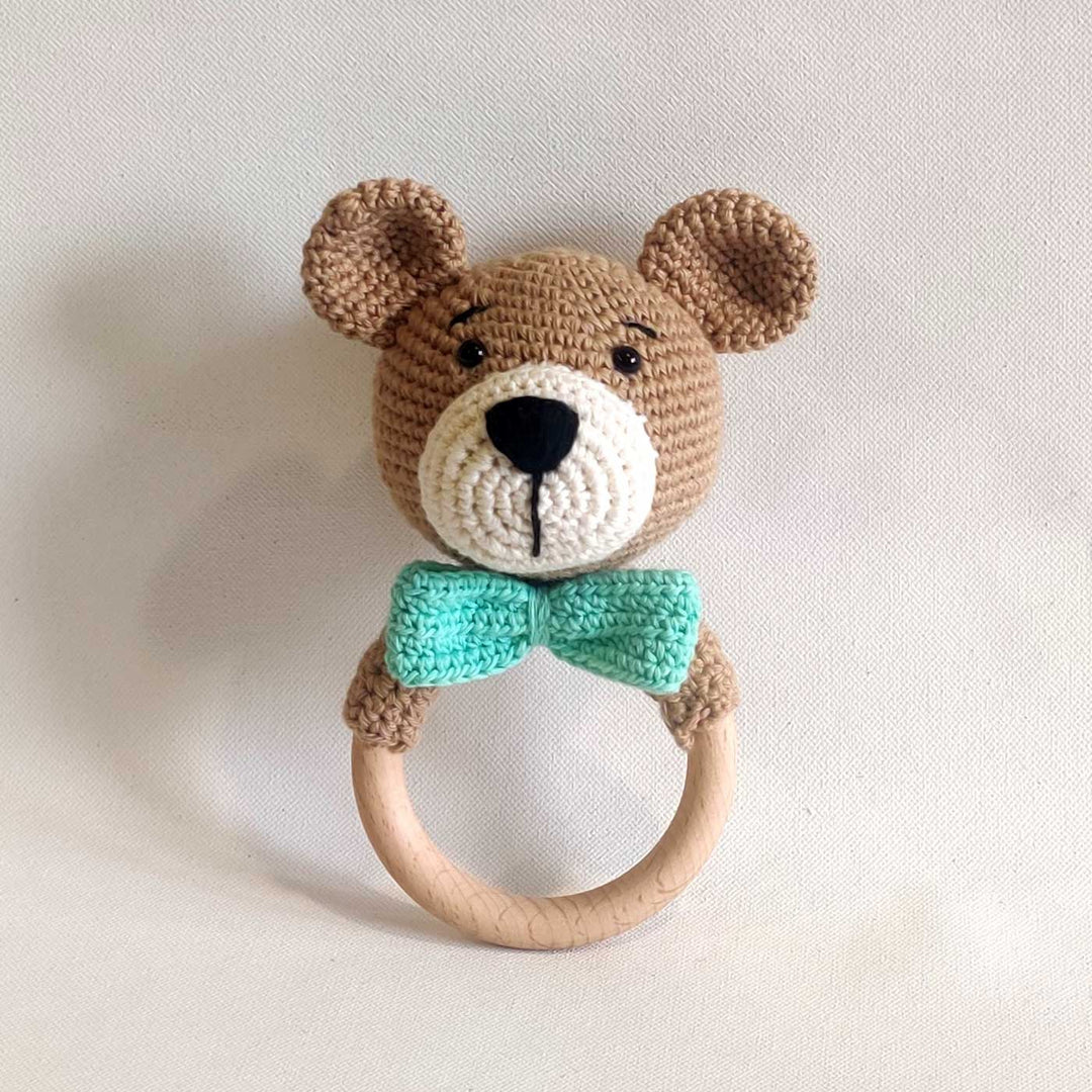 Handmade Crochet Teddy Rattle For Newborns