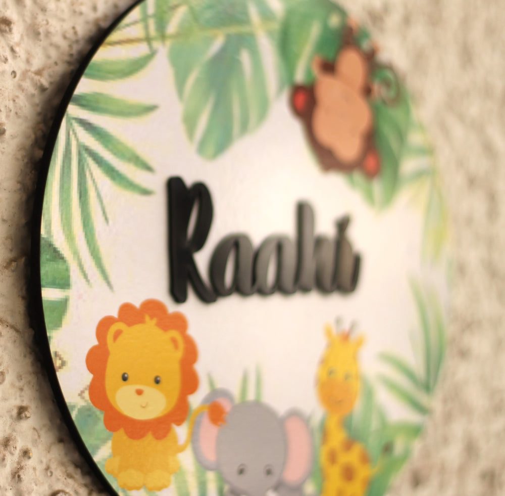 Personalized Printed Animal Kingdom Mdf Wood Kids Name Plate With 3D Letters - Side View Showing Depth