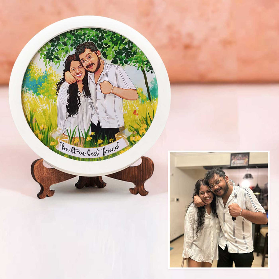 Photo Caricature Name Plate With Stand 2 - Front View with Personalized Illustration