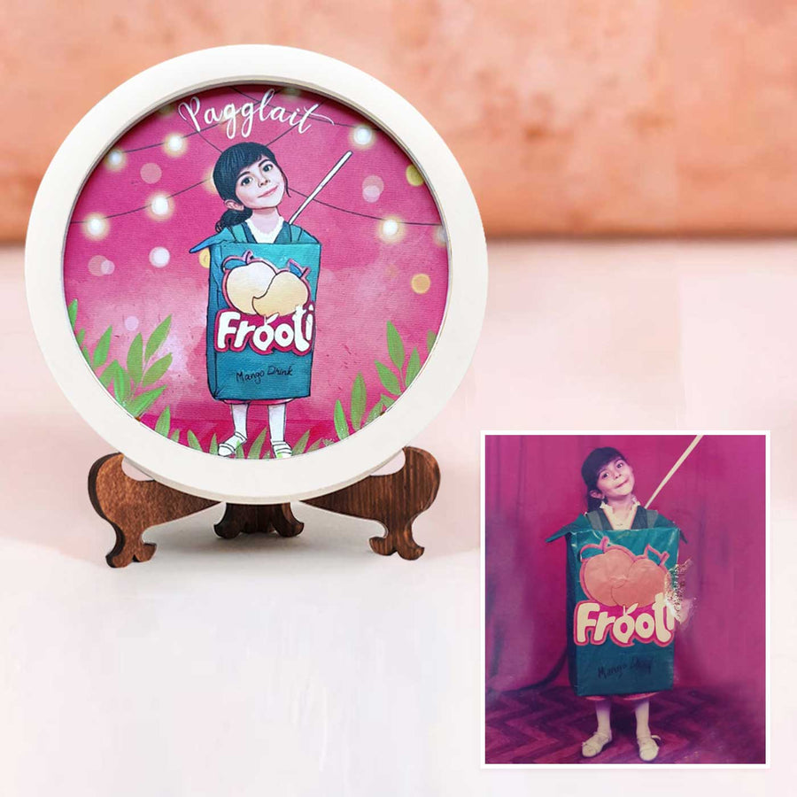 Photo Caricature Name Plate With Stand For Kids 15 - Front View on Wooden Stand