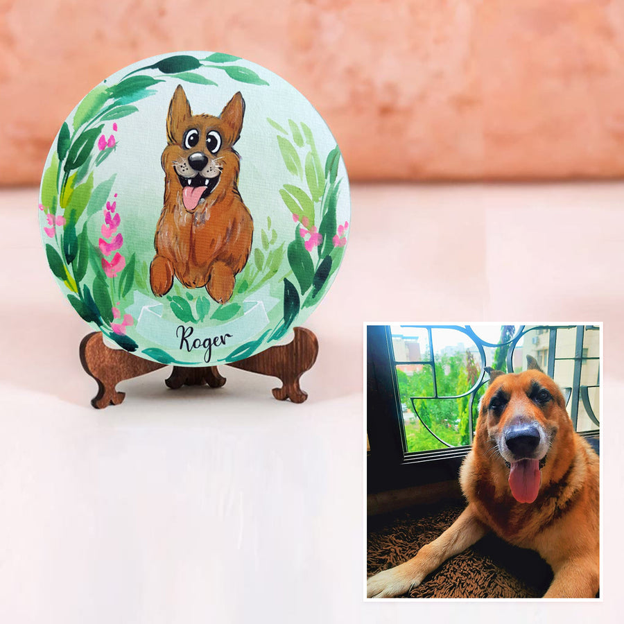 Photo Caricature Nameplate With Stand For Pets 10 - Front View with Personalized Name Example