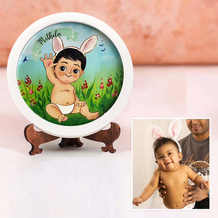 Photo Caricature Nameplate With Stand For Kids 13 - Front View with Personalized Name