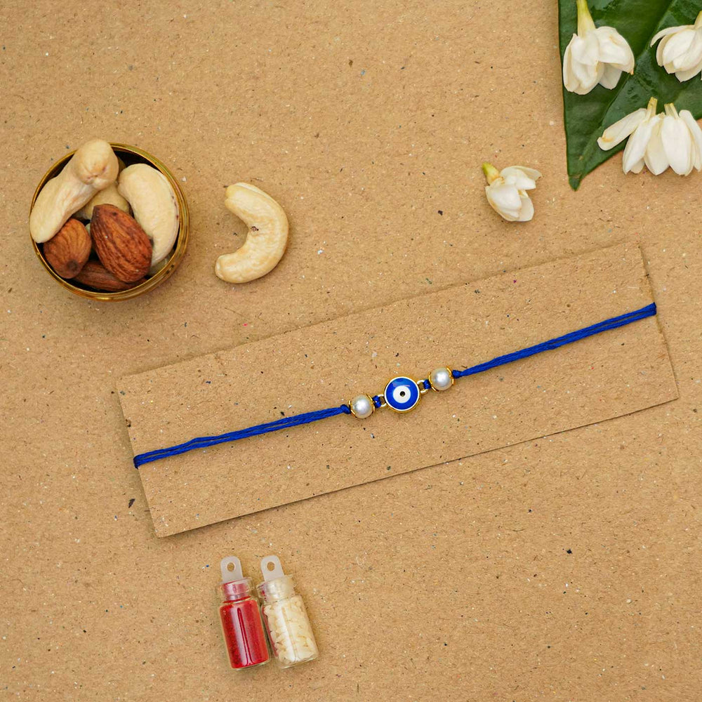 Reusable Resin Evil Eye Rakhi With Roli Chawal For Brother - Packaged with Decorative Items