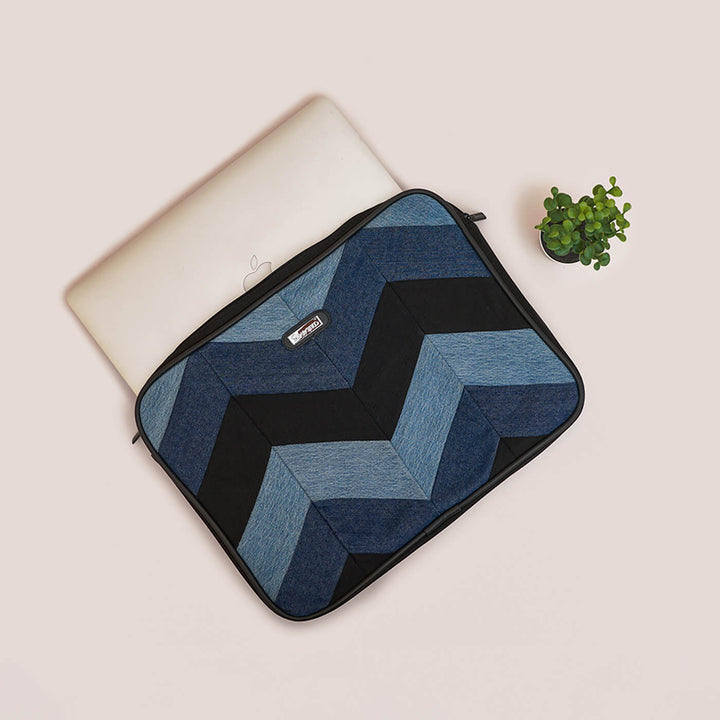 Handcrafted Upcycled Denim Laptop Sleeve | 15 inch
