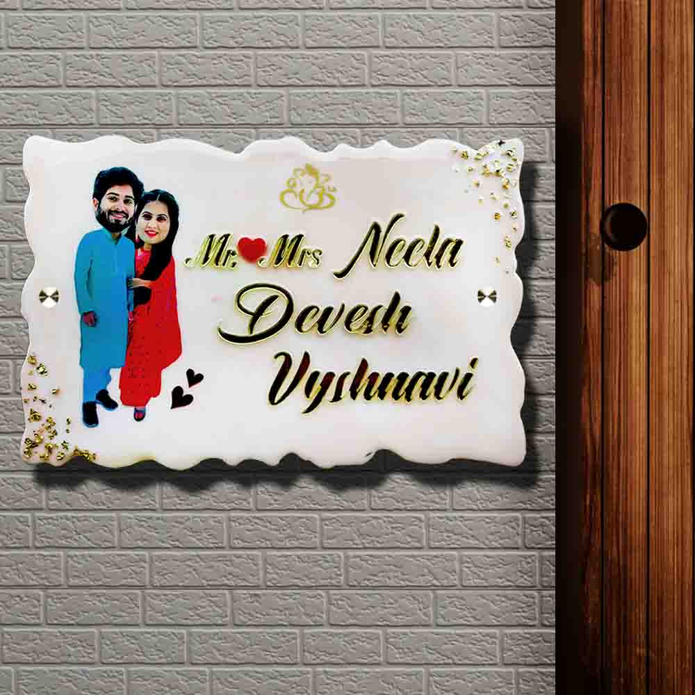 Photo Personalized Handmade Caricature Resin Name Plate - Mounted on Wall Next to Door
