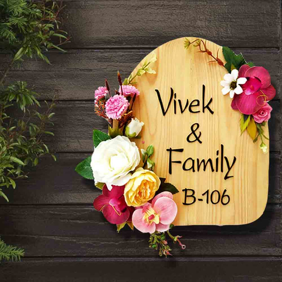 Personalized Handmade Elegant Flowers Wooden Name Plate With 3D Letters 1 - Mounted on Wall with Decorative Flowers