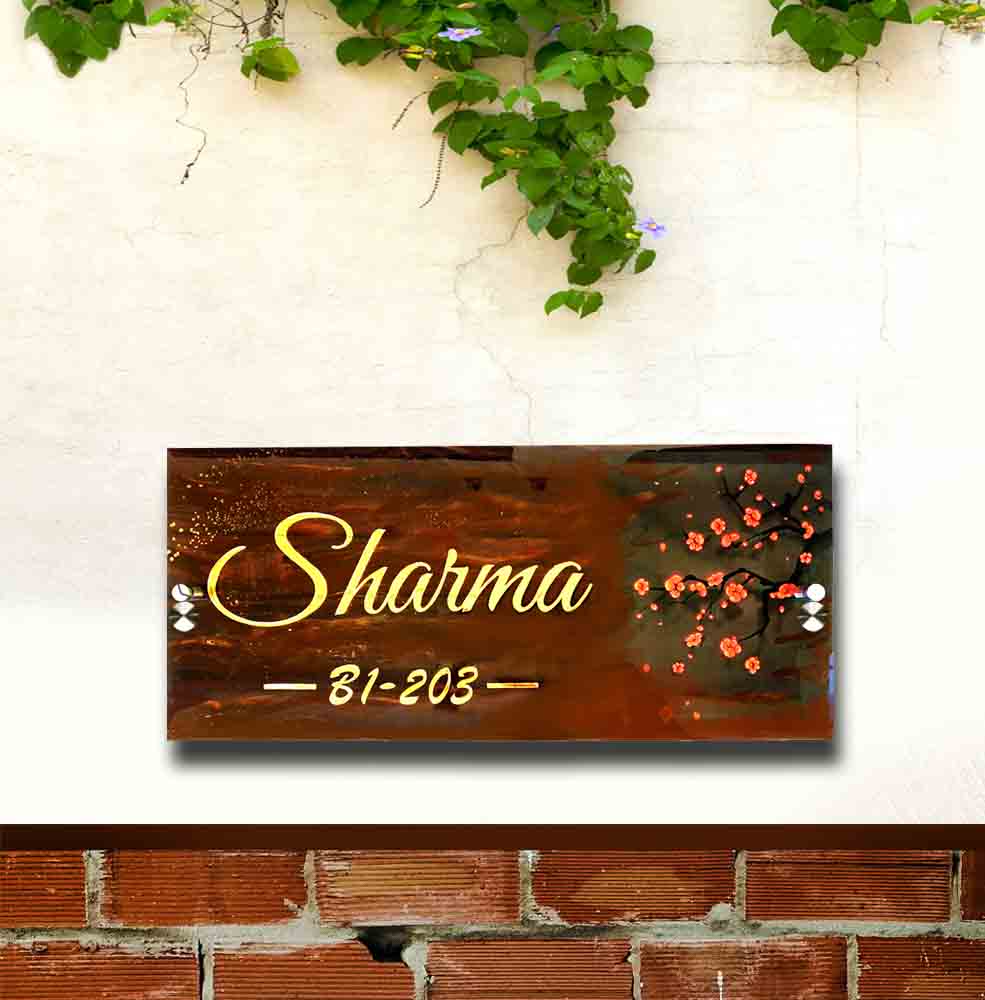 Personalized Handmade Elegant Flowers Wooden Name Plate With 3D Letters 2 - Mounted on Outdoor Wall