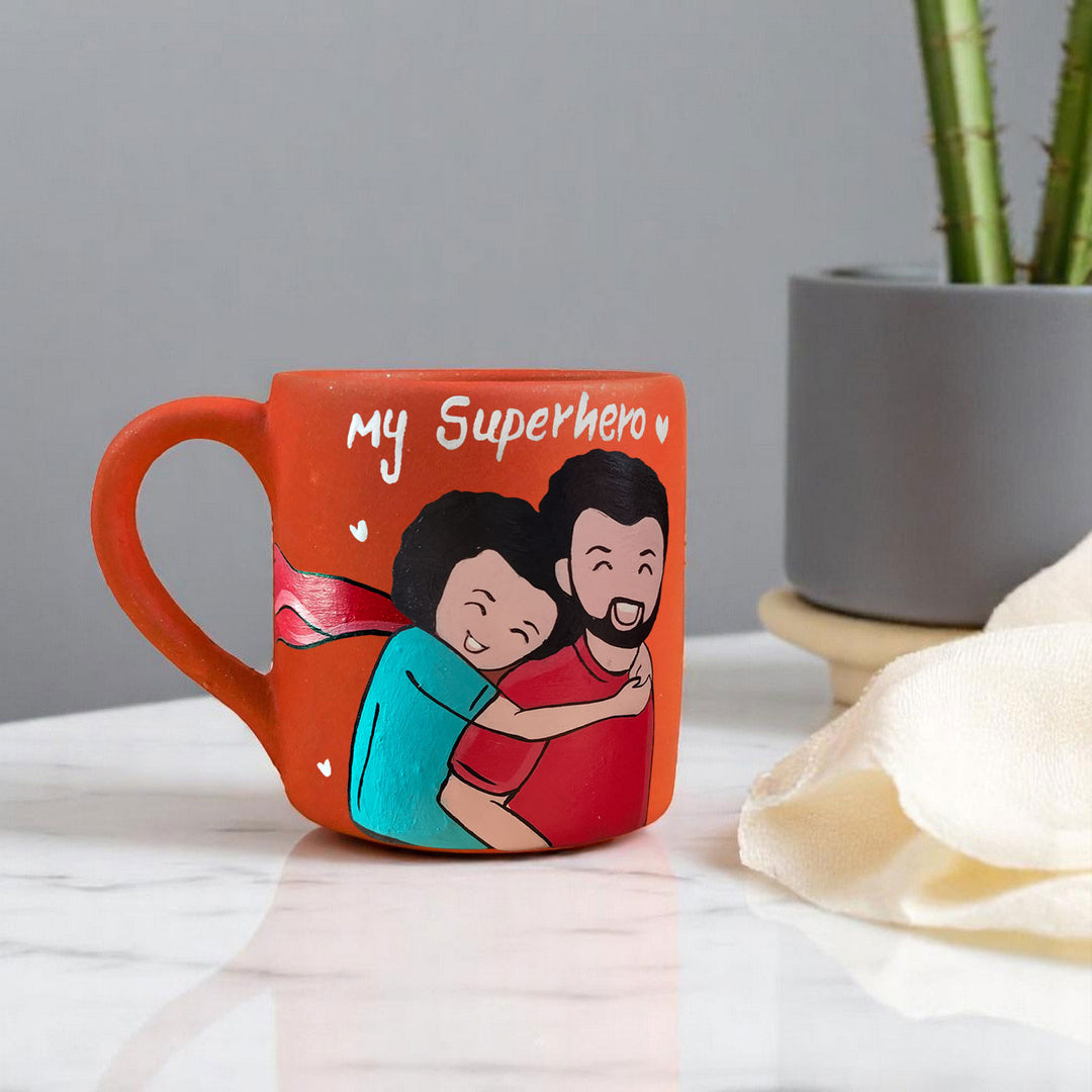 Photo Personalized Hand-Painted Superdad Theme Terracotta Mug