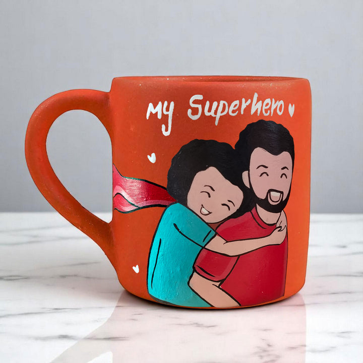 Photo Personalized Hand-Painted Superdad Theme Terracotta Mug