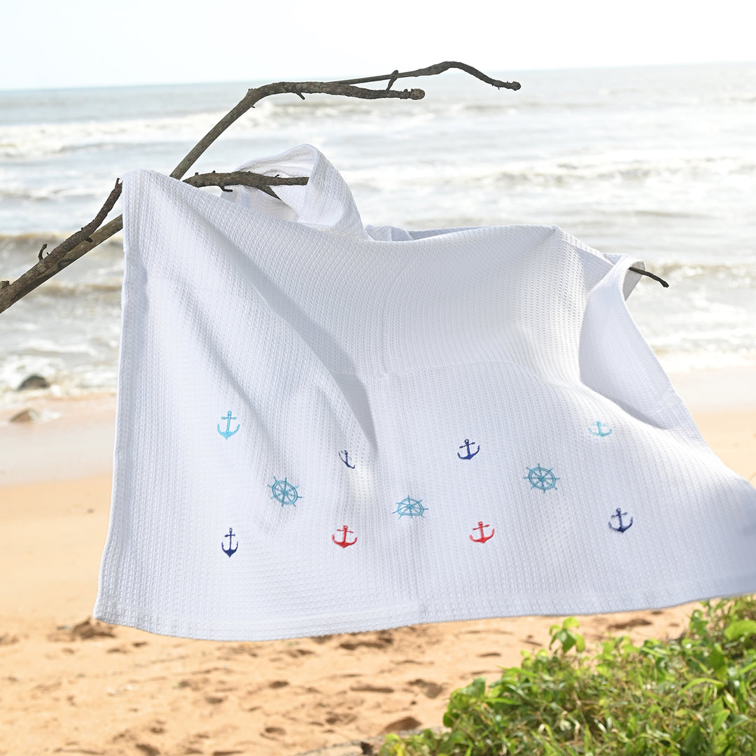 White Embroidered 100% Cotton Towel | Set of 2