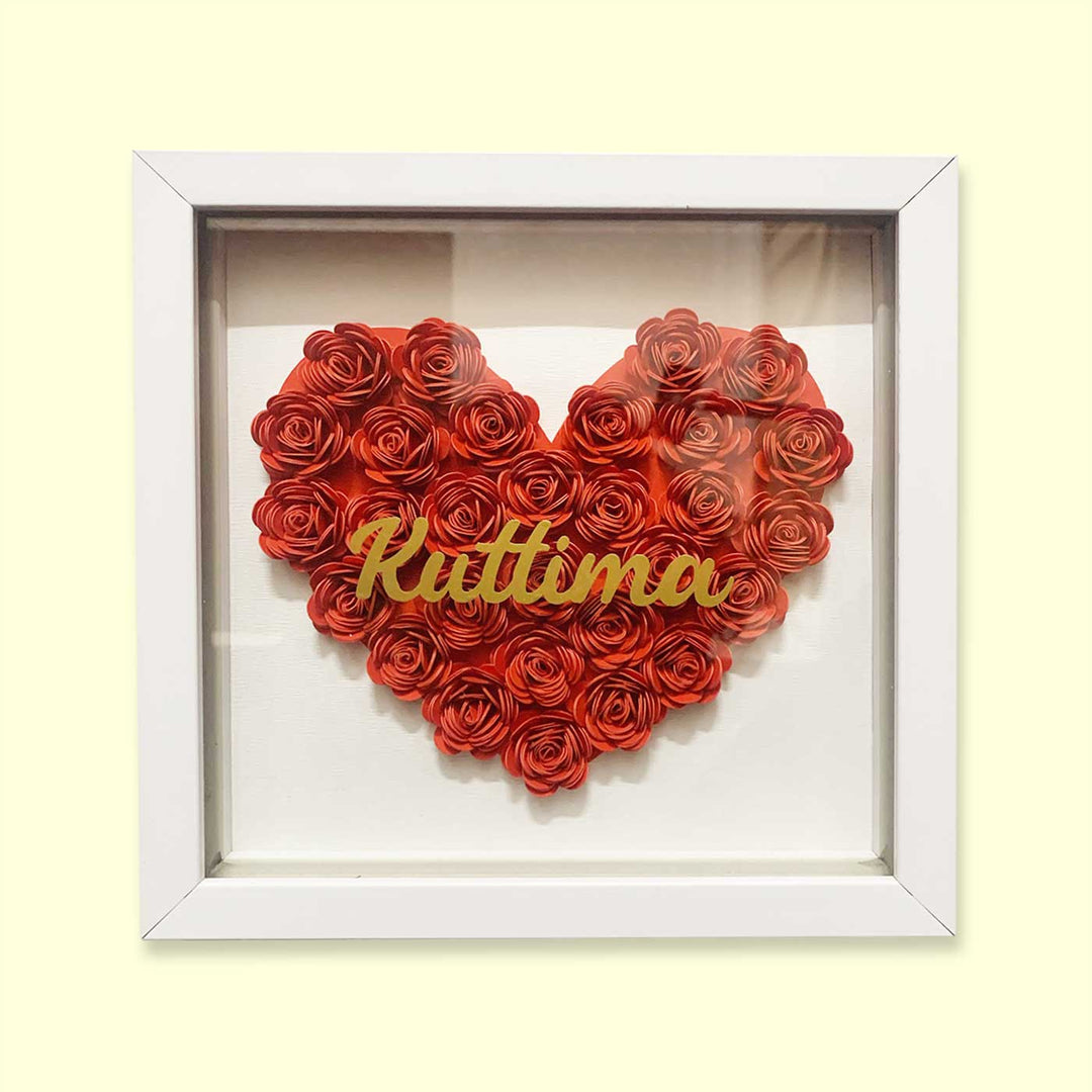 Personalized Rose 3D Frame For Couples Wedding Gift - Front View with Name Personalization