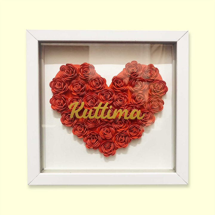 Personalized Rose 3D Frame For Couples Wedding Gift - Front View with Name Personalization