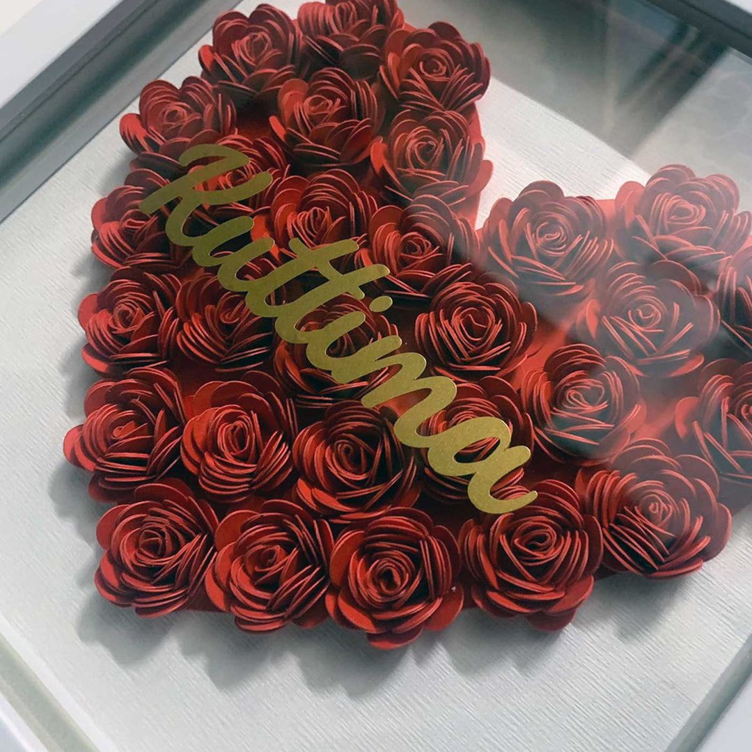 Personalized Rose 3D Frame For Couples Wedding Gift - Name Personalization Close-up on Floral Arrangement