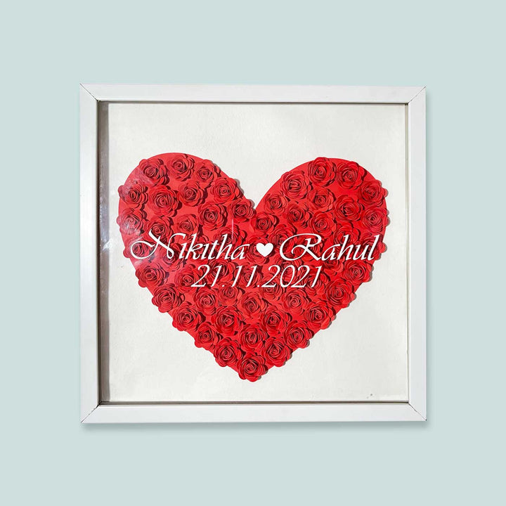 Personalized Rose 3D Frame For Couples Wedding Gift - Front View with Text Personalization