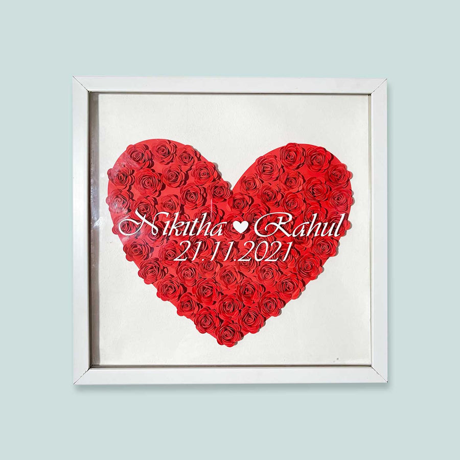 Personalized Rose 3D Frame For Couples Wedding Gift - Front View with Text Personalization
