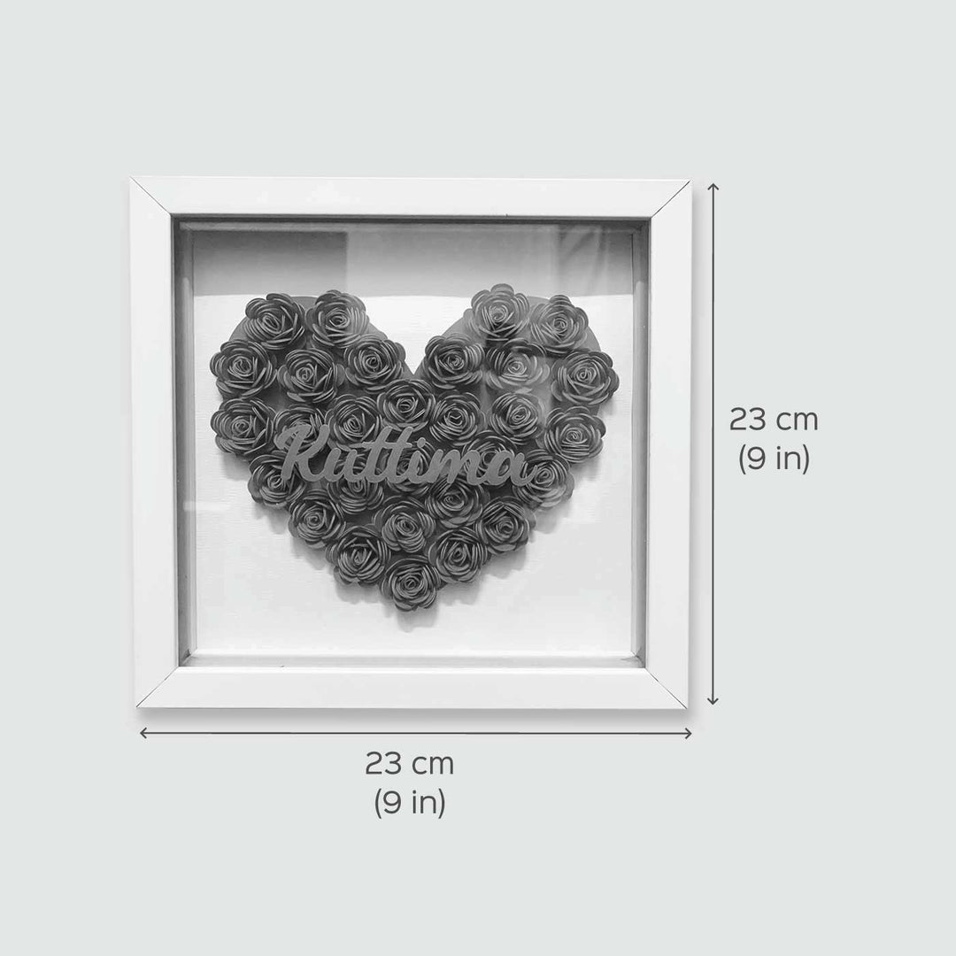 Personalized Rose 3D Frame For Couples Wedding Gift - Front View with Dimensions