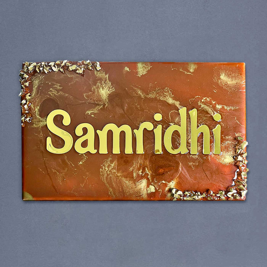 Personalized Resin Round Black Ocean Theme Name Plate - Front View on Flat Surface