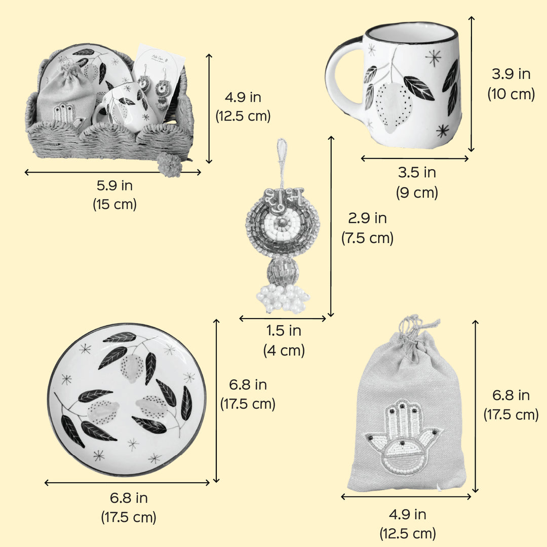 Sattvik Start Diwali Gift Hamper | Includes 1 Plate, 1 Mug, 1 Dry Fruit Potli, 2 Hangings, 1 Diwali Card, 1 Basket