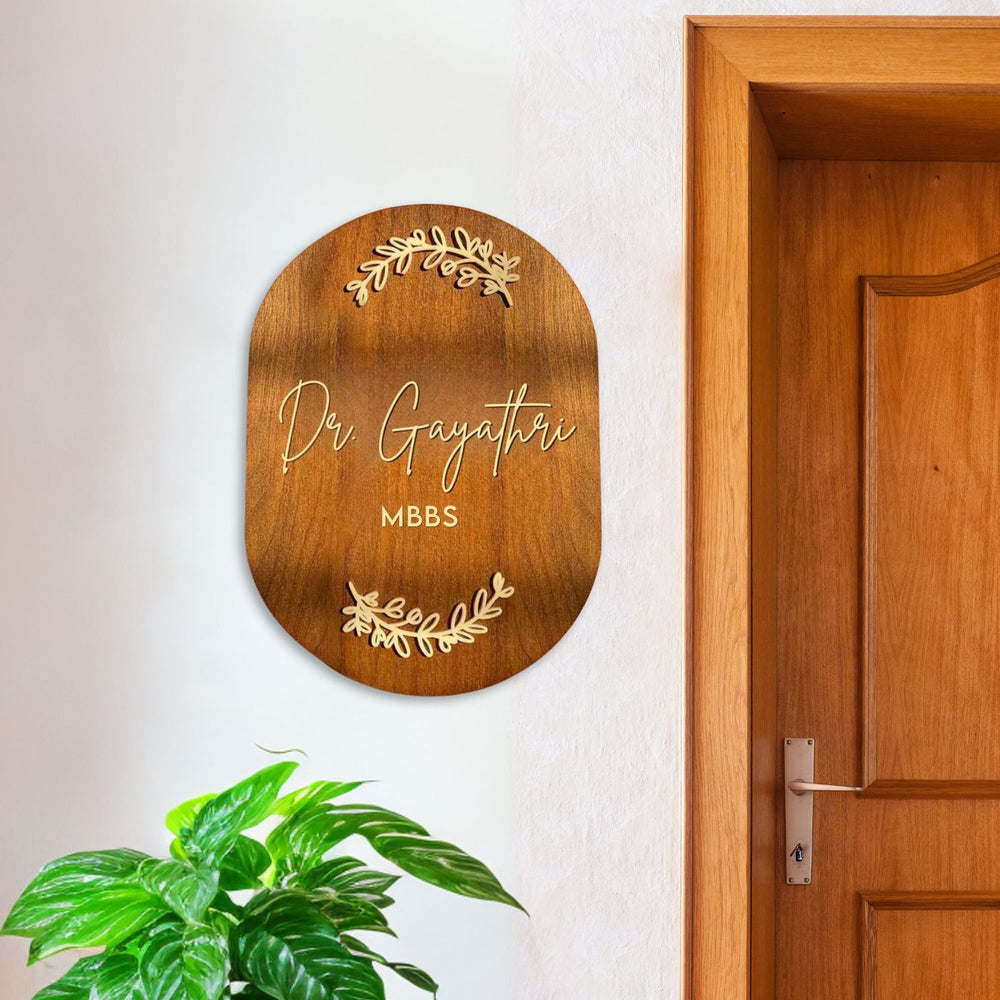 Minimal Capsule Wooden Name Plate With 3D Letters For Doctor - Mounted on Indoor Wall Near Door