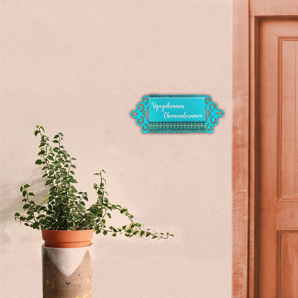 Small Rectangle Hand Painted Madhubani Art Name Plate 1 - Mounted on Exterior Wall Near Door