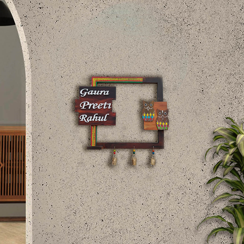 Hand Painted Personalized Madhubani Art Name Plate - Mounted on Concrete Wall View