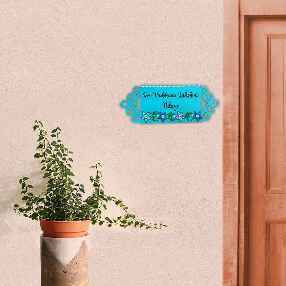 Small Rectangle Hand Painted Madhubani Art Name Plate 4 - Mounted on Wall Near Door