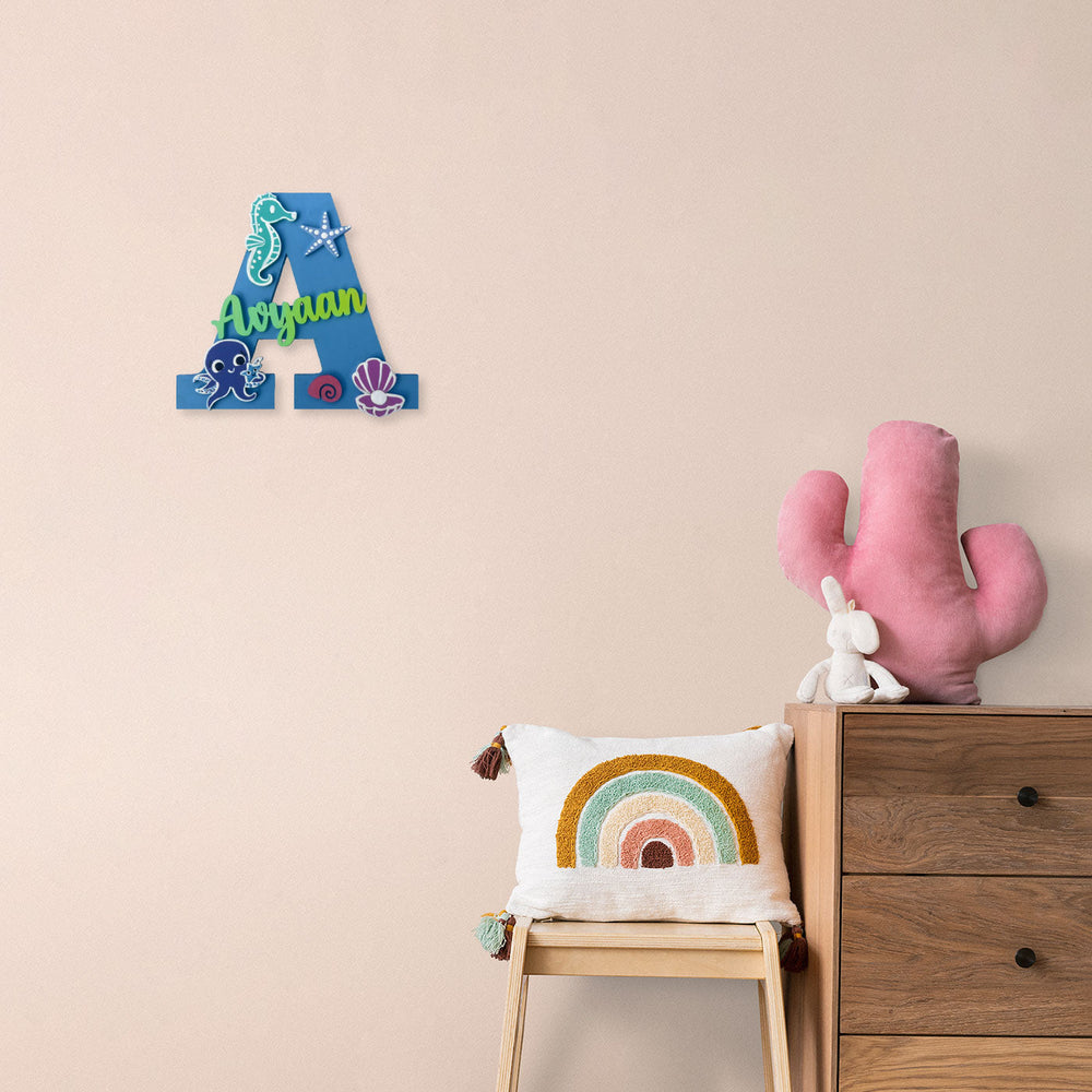 Handcrafted Personalized Kids Sea Themed Monogram Mdf Nameplate 3 - Mounted on Wall with Name Personalization