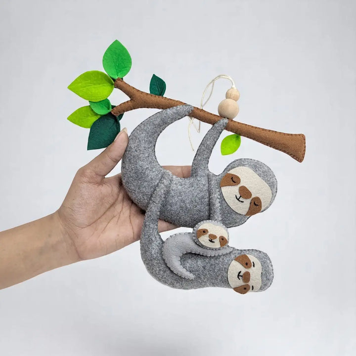 Handmade Sloth Family Felt Hanging For Kids
