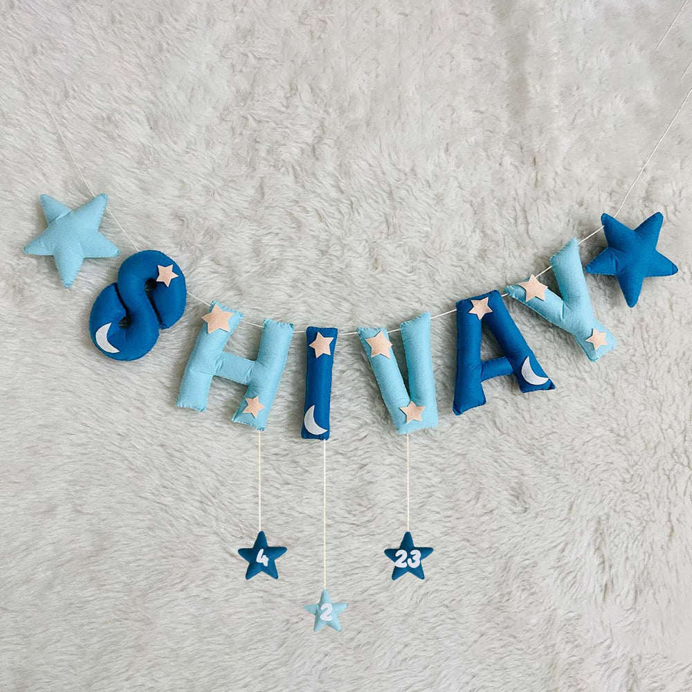 Handcrafted Personalized Star Themed Bunting For Kids - Hanging Name Garland Front View
