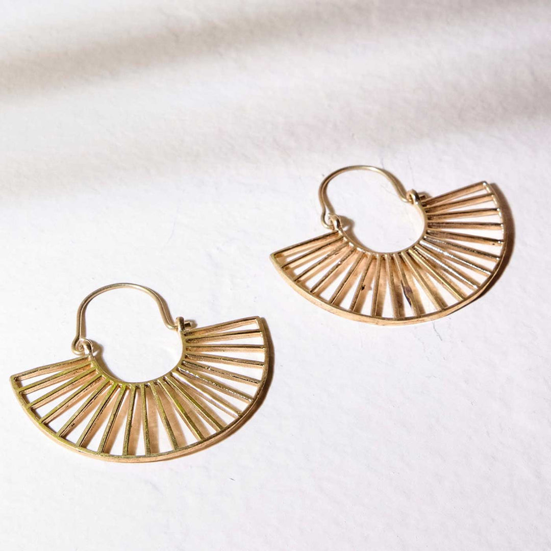 Handcrafted Crescent Dreams Work Wear Gold Plated Brass Earrings