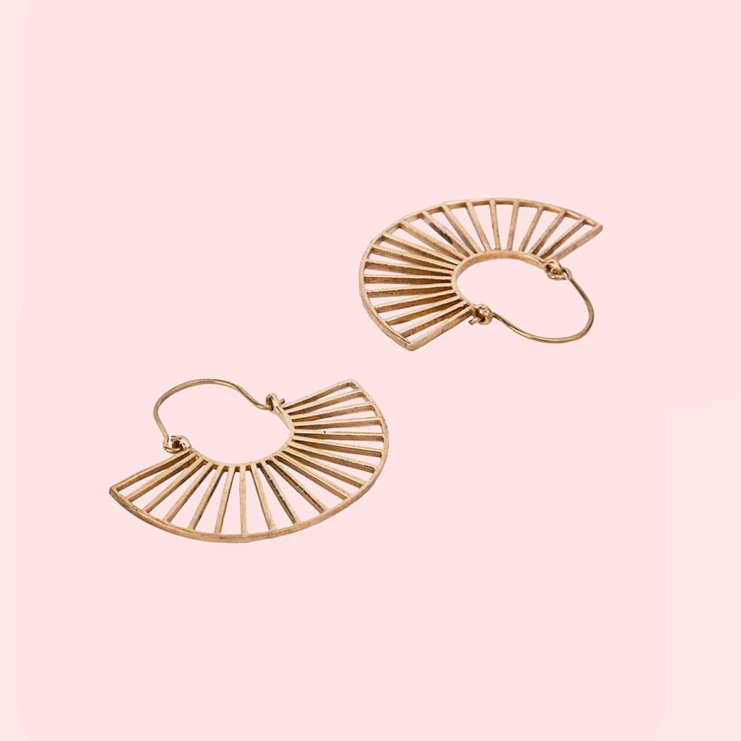 Handcrafted Crescent Dreams Work Wear Gold Plated Brass Earrings