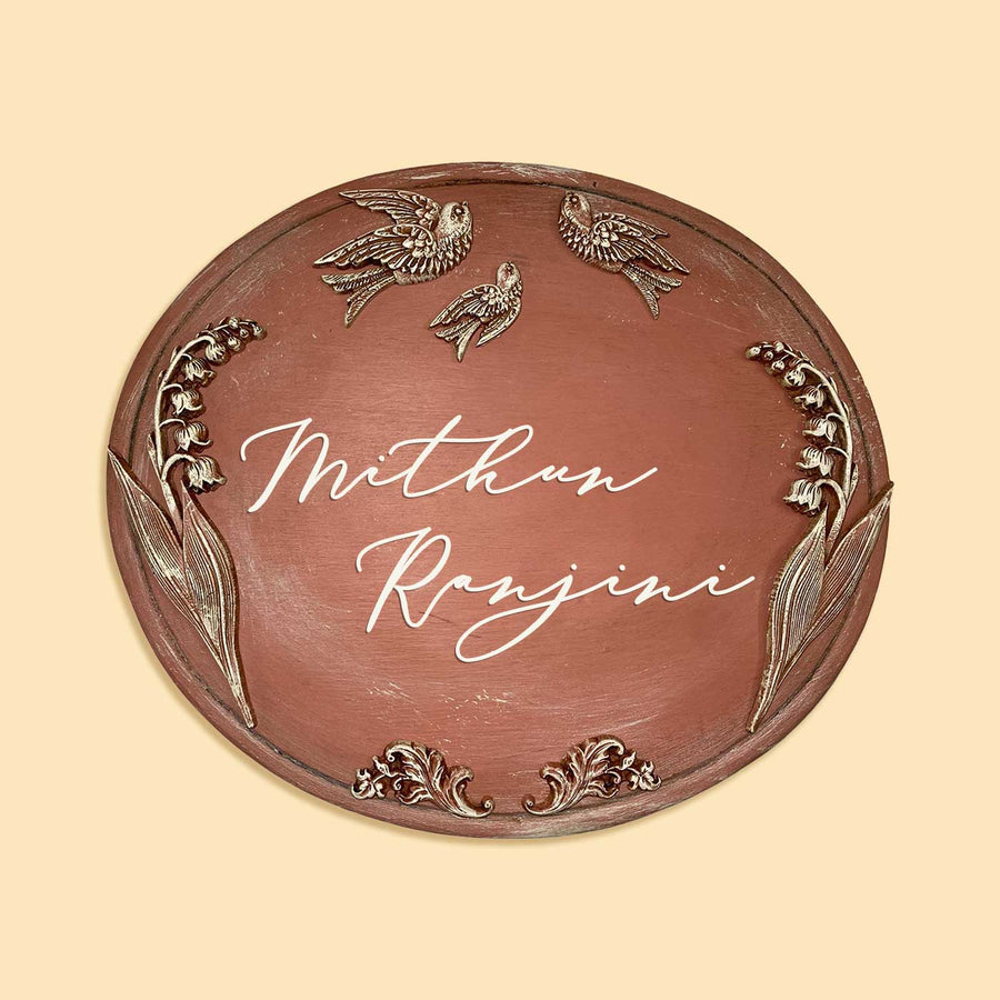 Handpainted Baroque Wood Resin Personalized Name Plate 7 - Front View with Name Personalization