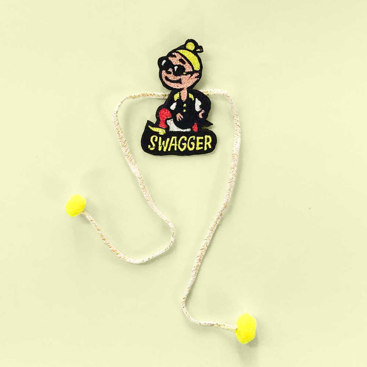 Handmade Reusable Swagger Pom Pom Felt Kids Rakhi - Embroidered Rakhi Laid Flat