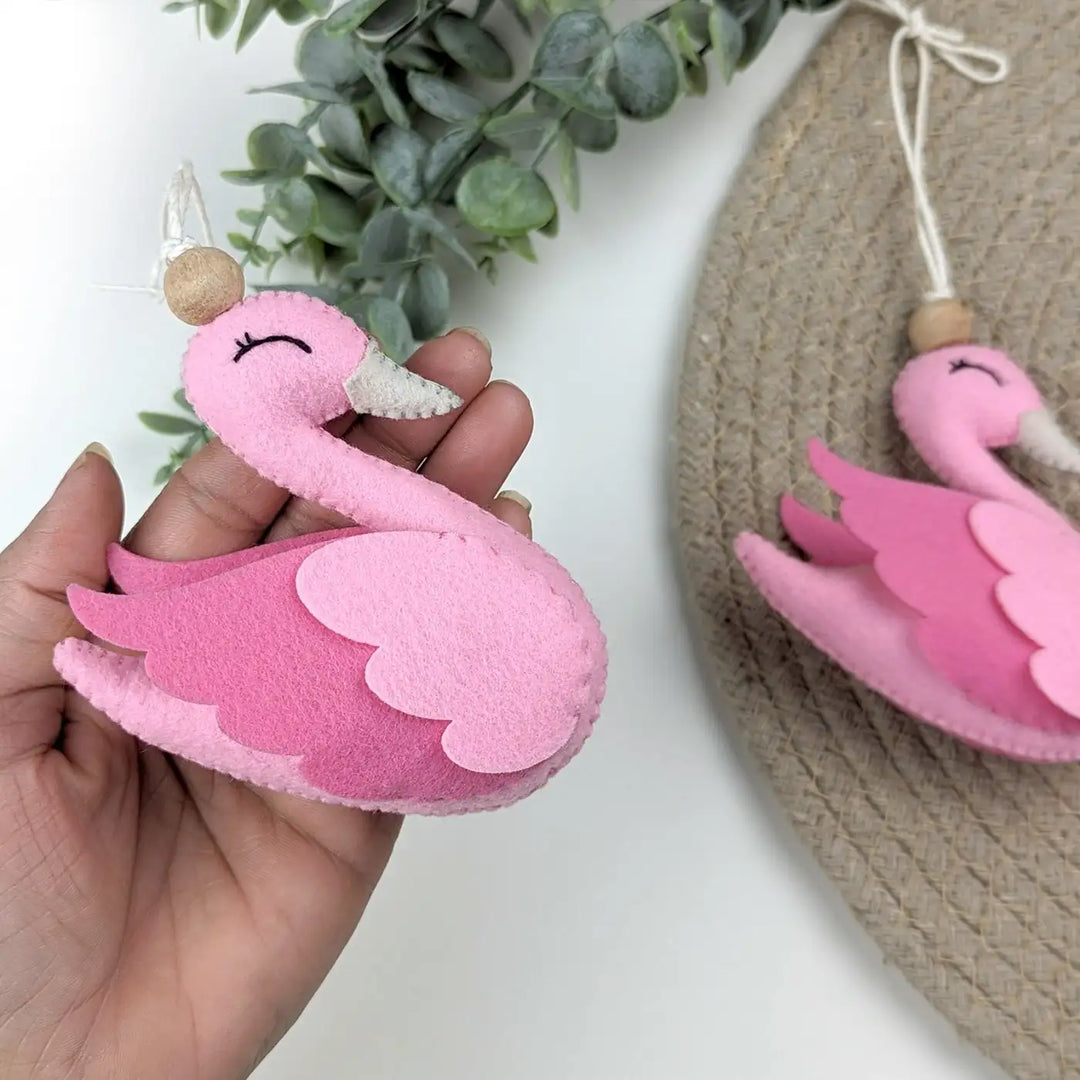Handmade Pink Swan Felt Hangings For Kids | Set Of 2