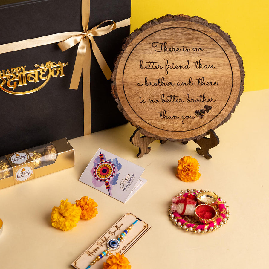There Is No Better Friend Than A Brother Wooden Plaque 1 - Gift Set with Plaque and Rakhi